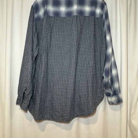 American Eagle Blue Gray Plaid Button Down Shirt Denim Pocket Size L - Picture 7 of 7